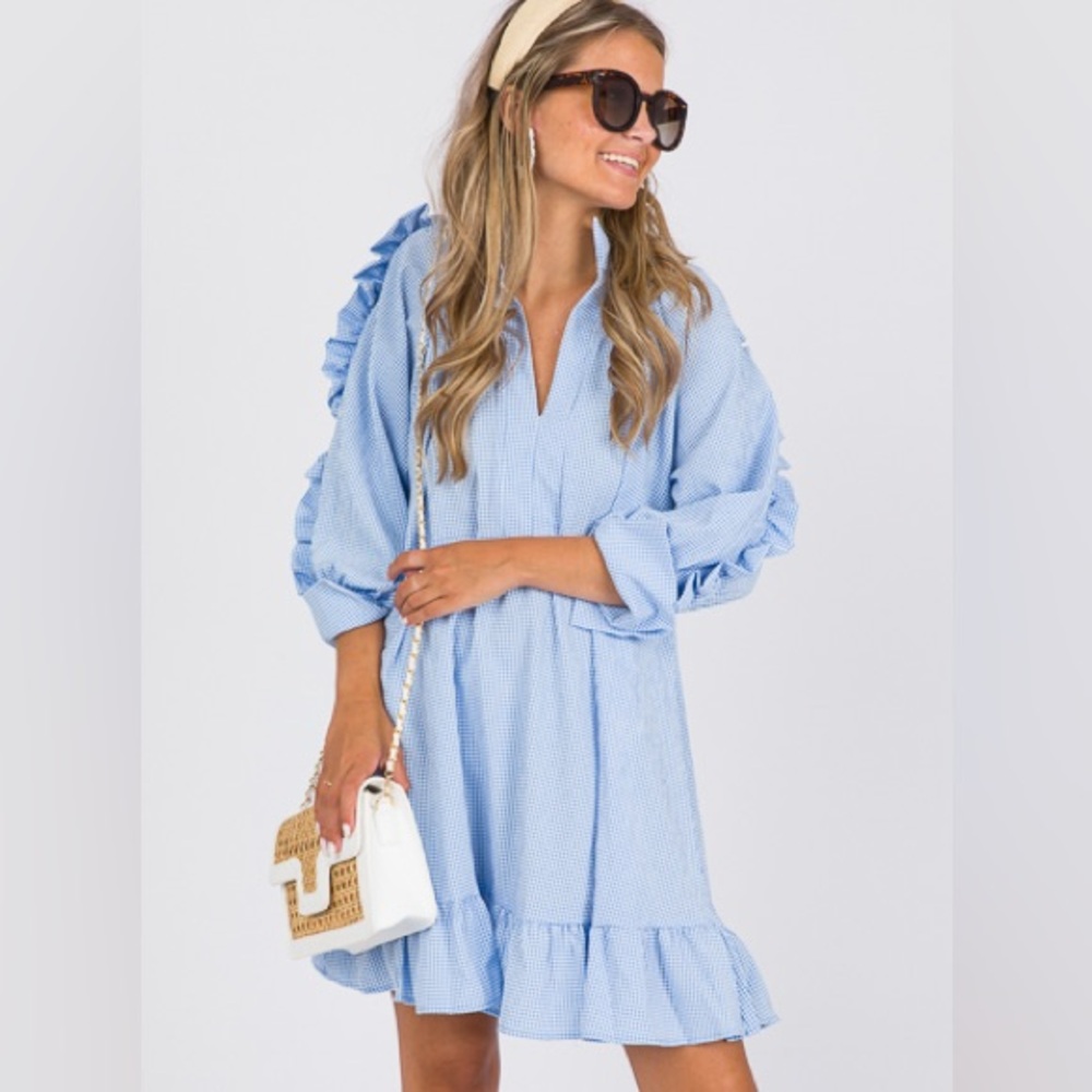 Karlie Light Blue Ruffle-Trim Casual Women’s Dress